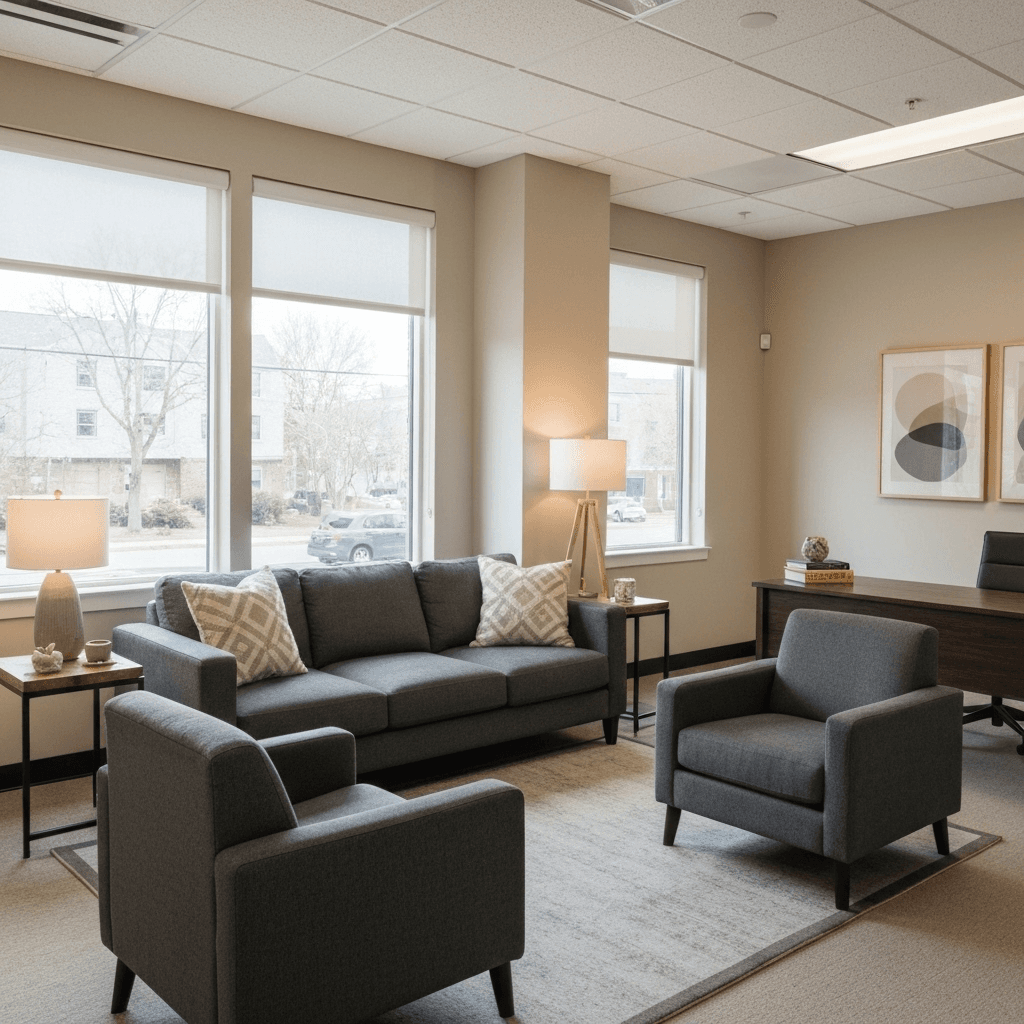 Welcoming therapy office with comfortable seating